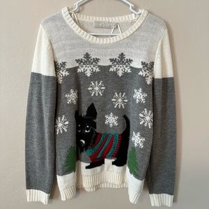 Large Carolyn Taylor Holiday Ugly Christmas Sweater Scottie Dog Snowflakes